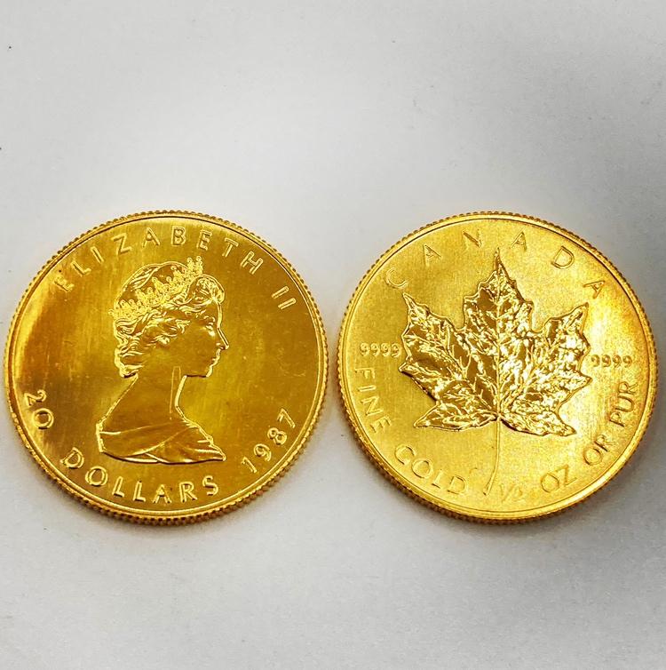 K24 メイプルリーフ金貨 1/2OZ エリザベス女王1987年　2枚